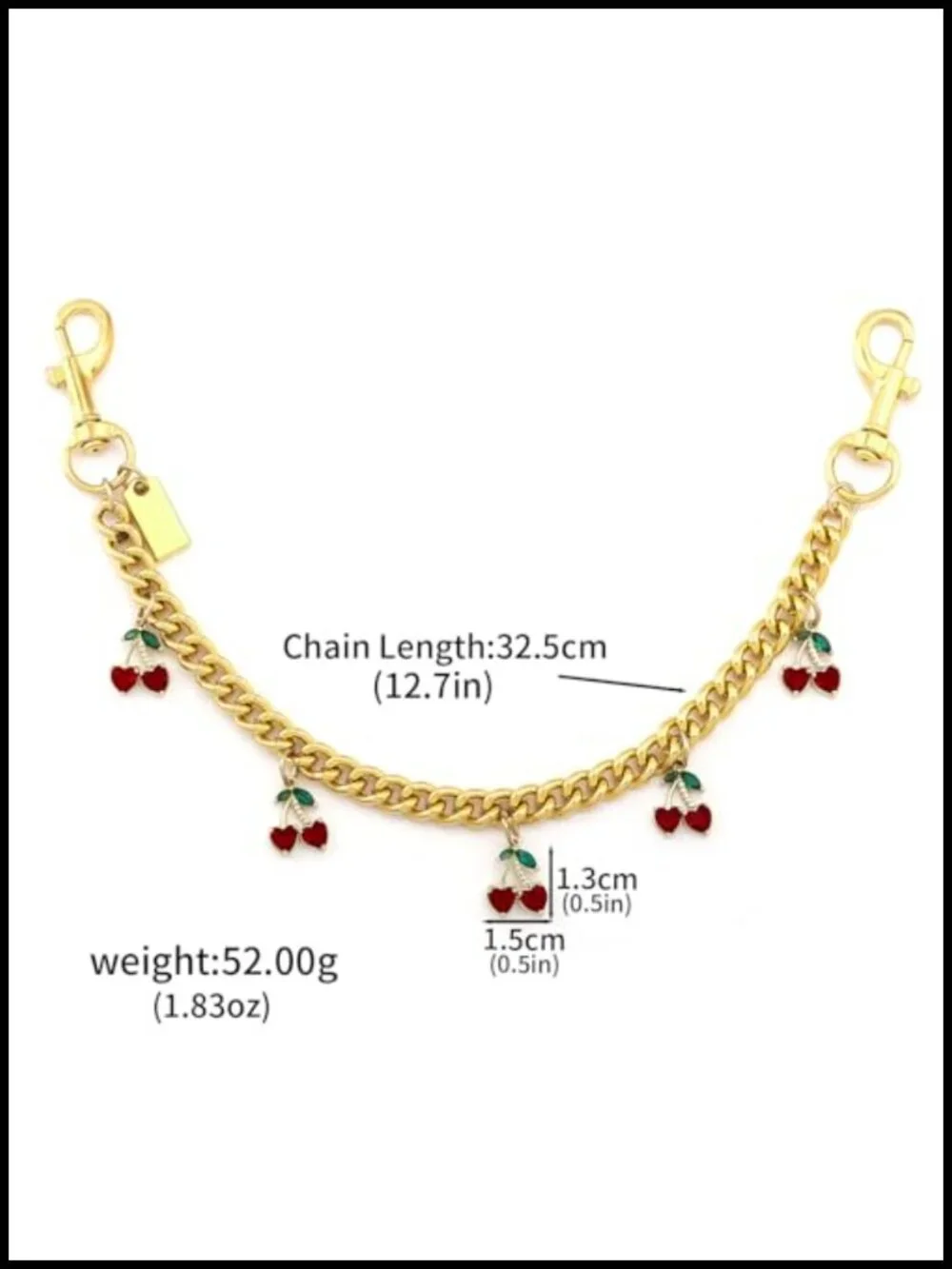 Gold Tone Cherry Charm Bag Chain Wallet Keychain Purse Accessory